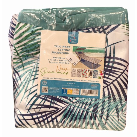 TELO MARE LETTINO CON TASCHE E CUSCINO 80X190CM NEW SUMMER FELCI LOVELY HOME