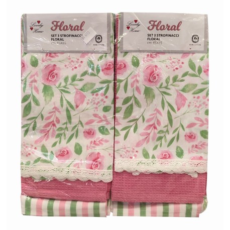 SET 18 PEZZI STROFINACCI COTONE 45X65CM PIZZO FLORAL LOVELY HOME