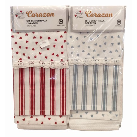 SET 12 PEZZI STROFINACCI COTONE 45X65CM CORAZON LOVELY HOME
