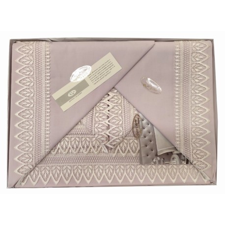 COMPLETO LENZUOLA COTONE MATRIMONIALE MACRAME' DAFNE C.V. RICAMI