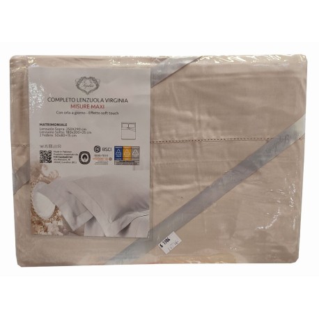 COMPLETO LENZUOLA MATRIMONIALE COTONE ORLO A GIORNO VIRGINIA SOPHIE BEIGE