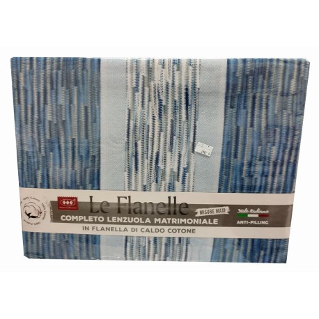 COMPLETO LENZUOLA FLANELLA MATRIMONIALE LE FLANELLE DERBY GITIESSE AZZURRO