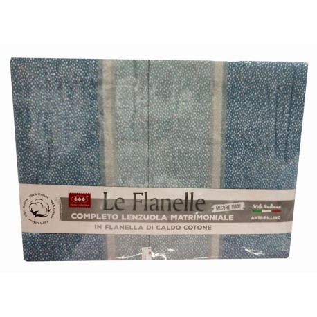 COMPLETO LENZUOLA FLANELLA MATRIMONIALE LE FLANELLE PALLINI GITIESSE AZZURRO