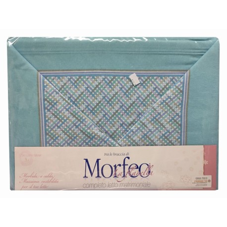COMPLETO LENZUOLA FLANELLA MATRIMONIALE QUADRETTI K2051 MORFEO AZZURRO