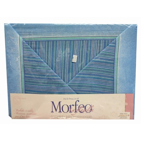 COMPLETO LENZUOLA FLANELLA MATRIMONIALE RIGHE K2079 MORFEO AZZURRO