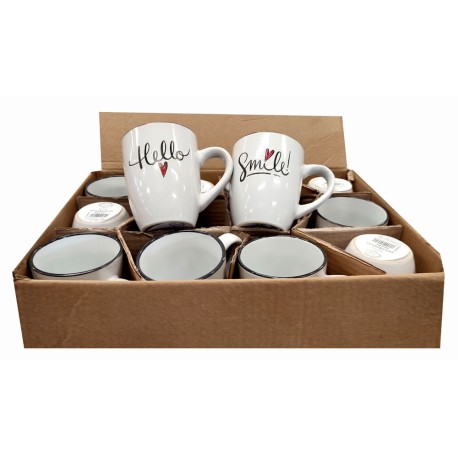 SET 12 TAZZE MUG CERAMICA HELLO SMILE LOVELY HOME