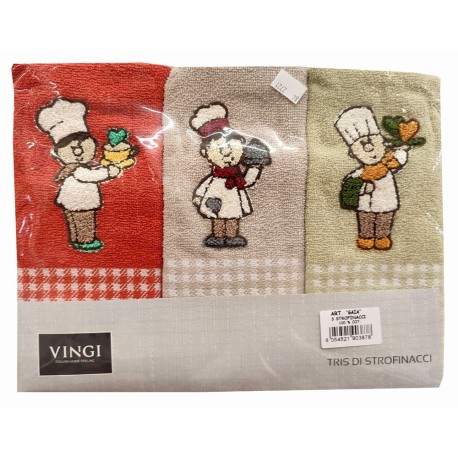 STROFINACCI SPUGNA COTONE RICAMATO CONF. 3 PEZZI GAIA CUOCO VINGI