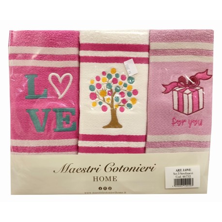 STROFINACCI SPUGNA COTONE RICAMATO CONF. 3 PEZZI HOME LOVE MAESTRI COTONIERI