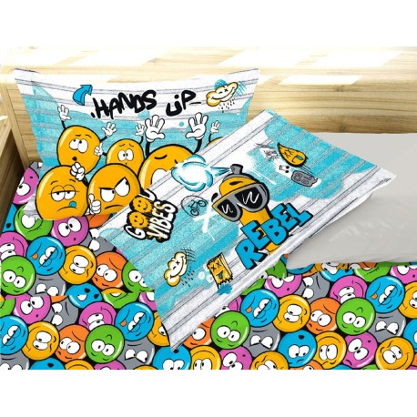 COPPIA FEDERE CUSCINO COTONE EMOJI QUADRIFOGLIO