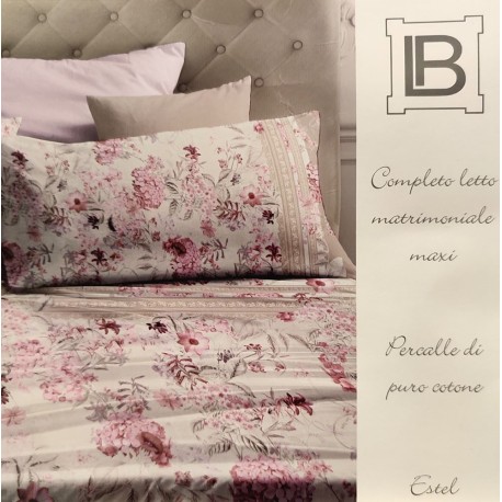 COMPLETO LENZUOLA MATRIMONIALE PERCALLE COTONE ESTEL LAURA BIAGIOTTI