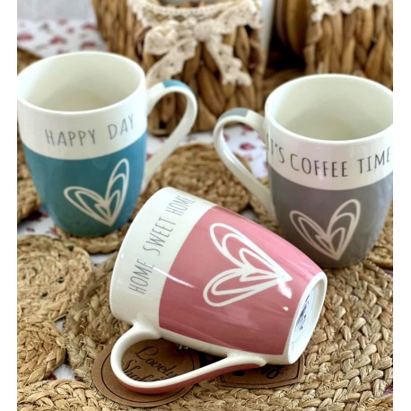 SET 12 TAZZE MUG CERAMICA HAPPY DAY LOVELY HOME