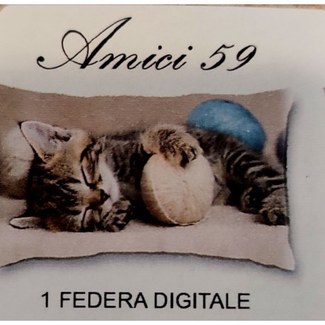 FEDERA CUSCINO COTONE DIGITALE AMICI GATTO 59 IMBERTI