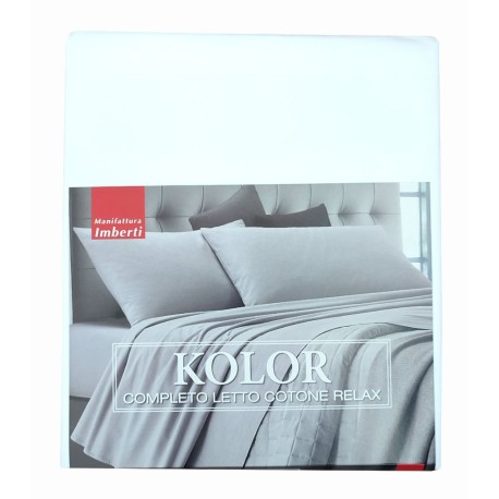 COMPLETO LENZUOLA MATRIMONIALE COTONE TINTA UNITA BIANCO KOLOR IMBERTI