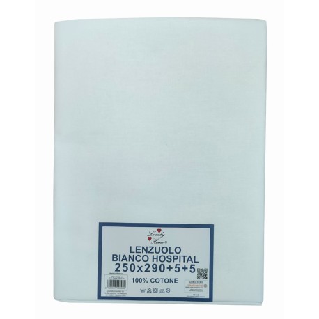 LENZUOLO SOPRA CORDONETTO COTONE TINTA UNITA BIANCO HOSPITAL LOVELY HOME