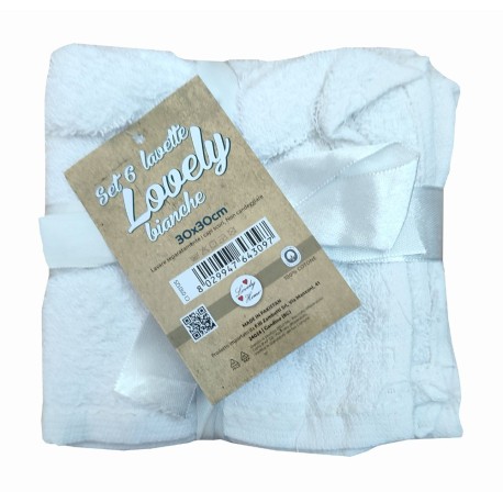 SET 8 CONFEZIONI DA 6 PEZZI LAVETTE SPUGNA 30 X 30 CM LOVELY BIANCHE LOVELY HOME