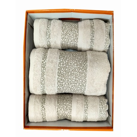 SET 5 PEZZI SPUGNA 2 ASCIUGAMANI + 2 OSPITE + 1 TELO BAGNO JACQUARD SMITH BESANA SABBIA