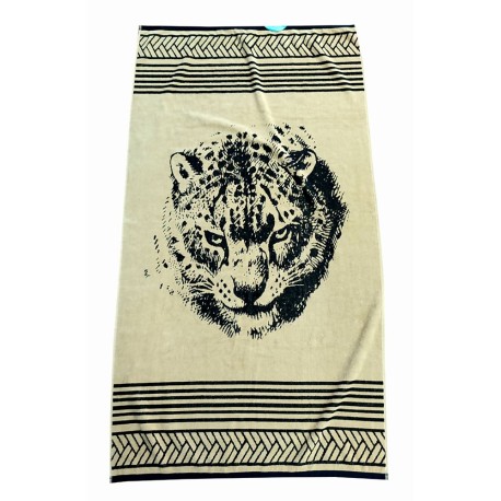 TELO MARE 90X160CM SPUGNA JACQUARD ENJOY WILD VISO LEOPARDO SABBIA HOME SWEET HOME