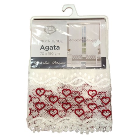COPPIA TENDE RICAMO PIZZO CUORI AGATA SOPHIE