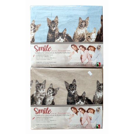 COMPLETO LENZUOLA COTONE MATRIMONIALE SMILE GATTI SAVOLTEX