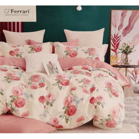 PARURE COPRIPIUMINO MATRIMONIALE PERCALLE COTONE FIORI 1 GF FERRARI
