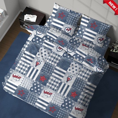 COPRIPIUMINO COTONE JEANS QUADRIFOGLIO