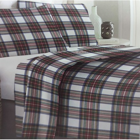 COMPLETO LENZUOLA FLANELLA SCOZZESE ROSSO VERDE MONT BLANC LOVELY HOME