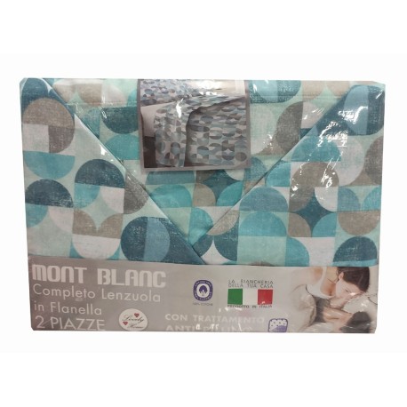 COMPLETO LENZUOLA FLANELLA BOLLE MONT BLANC LOVELY HOME AZZURRO