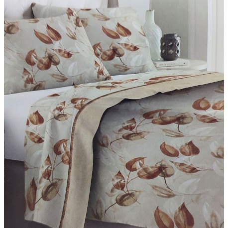 COMPLETO LENZUOLA FLANELLA FOGLIE MONT BLANC LOVELY HOME