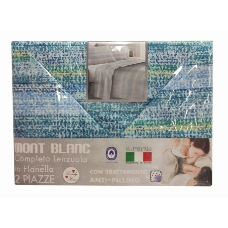 COMPLETO LENZUOLA FLANELLA RIGHE STRIATO MONT BLANC LOVELY HOME verde