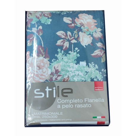 COMPLETO LENZUOLA FLANELLA MATRIMONIALE ORO STILE IMBERTI BLU