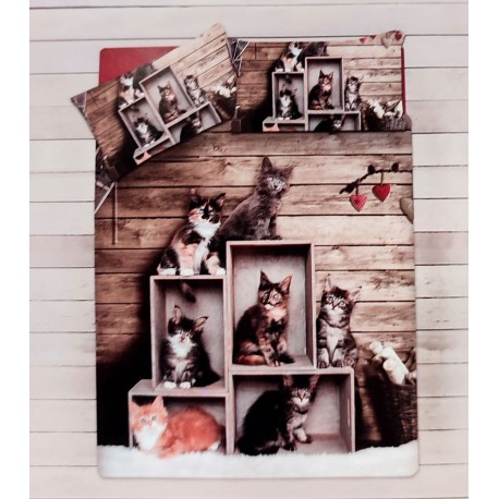 PARURE COPRIPIUMINO COTONE DIGITALE SOGNI D'ORO GATTI 74 LOVELY HOME