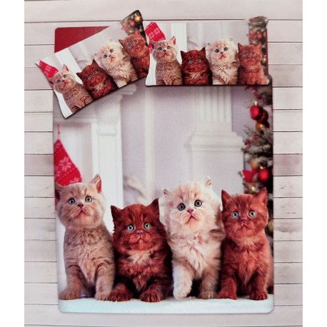 PARURE COPRIPIUMINO COTONE DIGITALE SOGNI D'ORO GATTI NATALE 69 LOVELY HOME