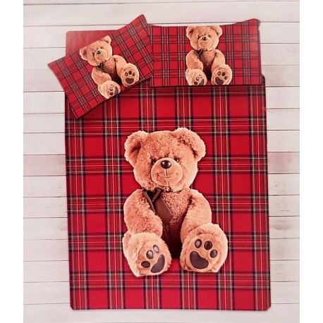 PARURE COPRIPIUMINO COTONE DIGITALE SOGNI D'ORO ORSO TARTAN 73 LOVELY HOME
