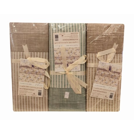 3 PEZZI COMPLETO LENZUOLA MATRIMONIALE COTONE PERCALLE RIGHINE HOME SWEET HOME