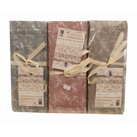 3 PEZZI COMPLETO LENZUOLA MATRIMONIALE COTONE PERCALLE FOGLIOLINE HOME SWEET HOME