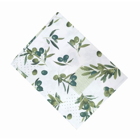 TOVAGLIA COTONE OLIVE FONDO BIANCO PEZZOLI