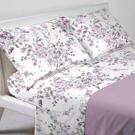 COMPLETO LENZUOLA COTONE ACQUARELLO QUADRIFOGLIO