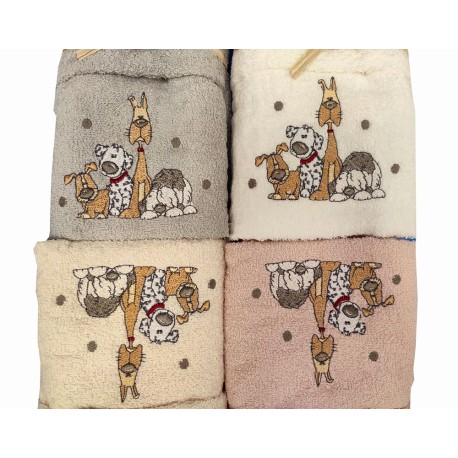 SET SPUGNA RICAMATO ASCIUGAMANO + OSPITE CANI PEZZOLI