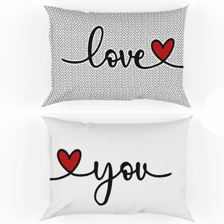 COPPIA FEDERE CUSCINO HAPPY A LOVE YOU QUADRIFOGLIO