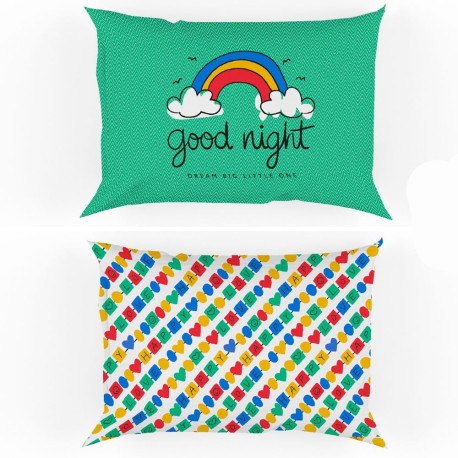 COPPIA FEDERE CUSCINO HAPPY D ARCOBALENO QUADRIFOGLIO