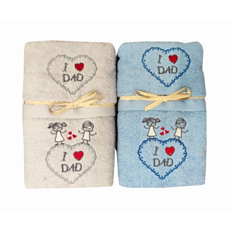 SET SPUGNA RICAMATO ASCIUGAMANO + OSPITE I LOVE DAD PEZZOLI