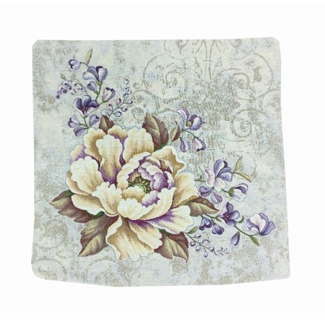 FEDERA CUSCINO ARREDO 45X45CM GOBELIN FIORI CREMA LILLA ARABESQUE PEZZOLI