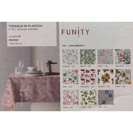 ASSORTITO 12 PEZZI DA 6 E 12 POSTI TOVAGLIA IN PLASTICA PVC STAMPATE REVERSIBILI FUNITY LINEA ORO