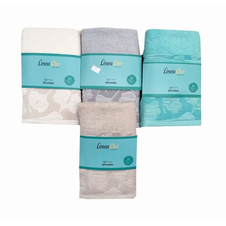 COPPIA SPUGNA ASCIUGAMANO + OSPITE JACQUARD GINKGO LINEA ORO