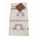 SET SPUGNA RICAMATO ASCIUGAMANO + OSPITE ROMANTICA CUORE FIOCCO LILLA PEZZOLI