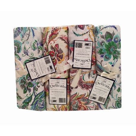 ASSORTITO 4 PEZZI COMPLETO LENZUOLA COTONE MATRIMONIALE DELICATO FIORI ARABESQUE HOME SWEET HOME