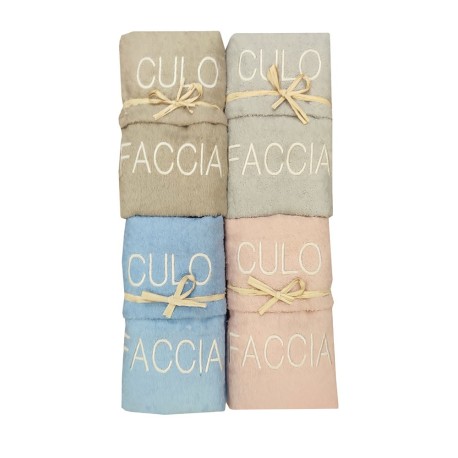 SET SPUGNA RICAMATO ASCIUGAMANO + OSPITE FACCIA CULO PEZZOLI