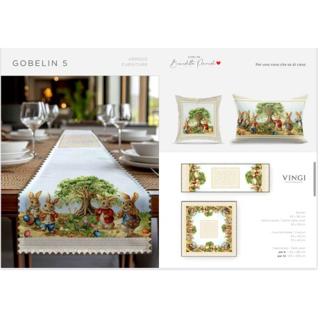 SET CENTRO RUNNER FODERA CUSCINO GOBELIN PASQUA 5 VINGI