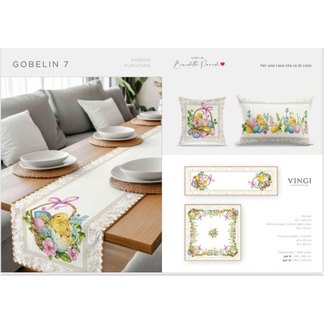 SET CENTRO RUNNER FODERA CUSCINO GOBELIN PASQUA 7 VINGI