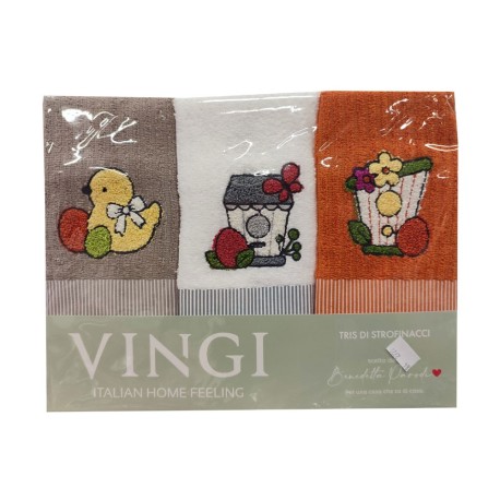 3 PEZZI STROFINACCI SPUGNA COTONE RICAMATO PASQUA EASTER PULCINO VINGI